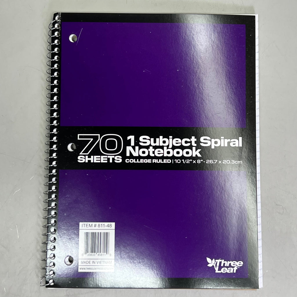 ZA@ THREE LEAF (6 PACK) 1 Subject Spiral Notebook College Ruled 70 Sheets 811-48