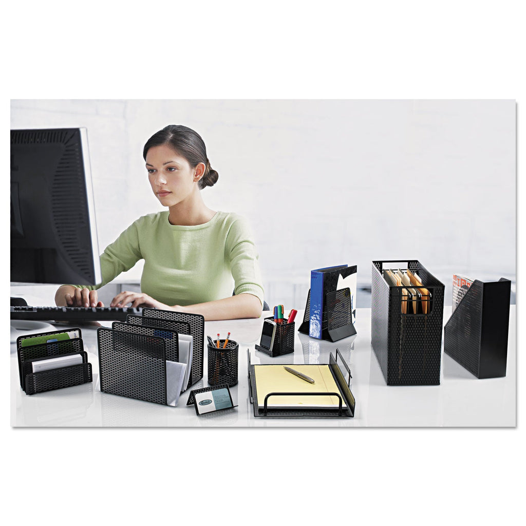 Artistic Urban Collection Punched Metal File Sorter, 3 Sections, Letter Size Files, 8" x 8" x 7.25", Black