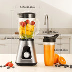 Powerful Countertop Blender with 52oz Glass Jar and 22oz Travel Cup Silvery