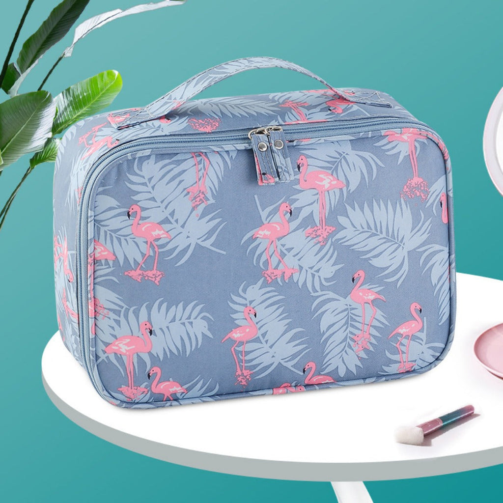 Travel portable large capacity cosmetic bag, printed nylon cosmetic storage bag, cosmetic case, toilet bag, makeup bag organizer, makeup bag with compartments,