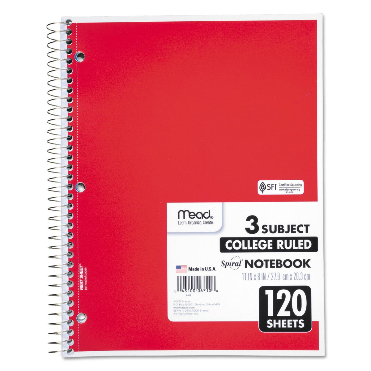 Mead Spiral Notebook, 3 Subject, Medium/College Rule, Randomly Assorted Covers, 11 x 8, 120 Sheets