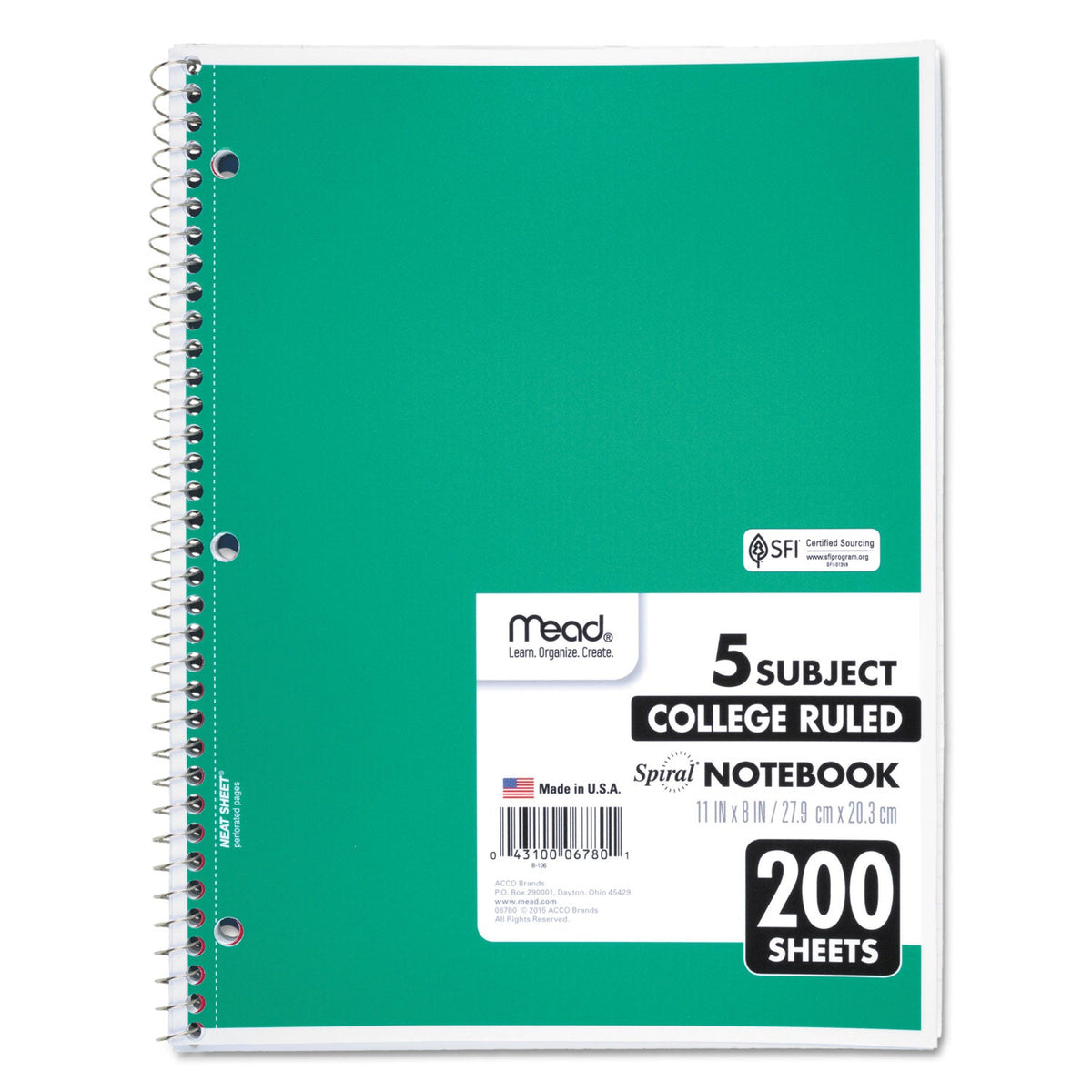 Mead Spiral Notebook, 5 Subject, Medium/College Rule, Randomly Assorted Covers, 11 x 8, 200 Sheets