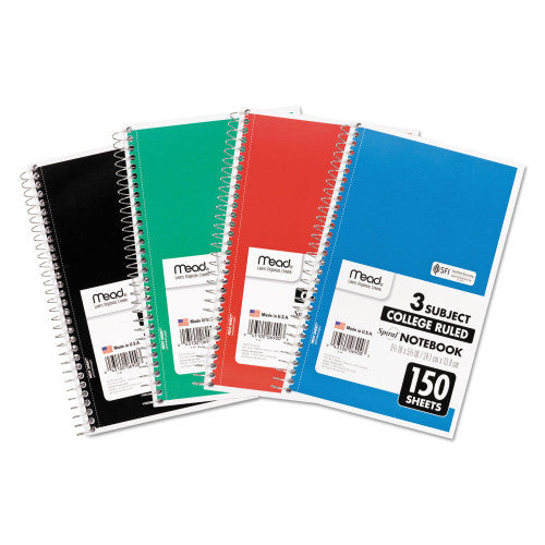 Mead Spiral Notebook, 3-Subject, Medium/College Rule, Randomly Assorted Cover Color, (150) 9.5 x 5.5 Sheets (06900)