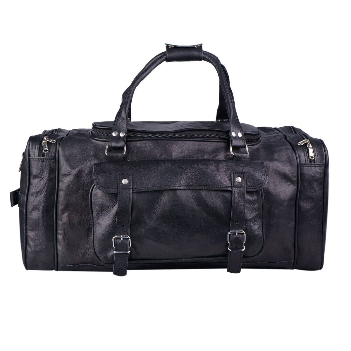 Black Leather Travel Duffel Bag + Free Toiletry Bag