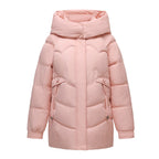 Womens New Solid-Color Mid-Length Puffer Jacket With Hood
