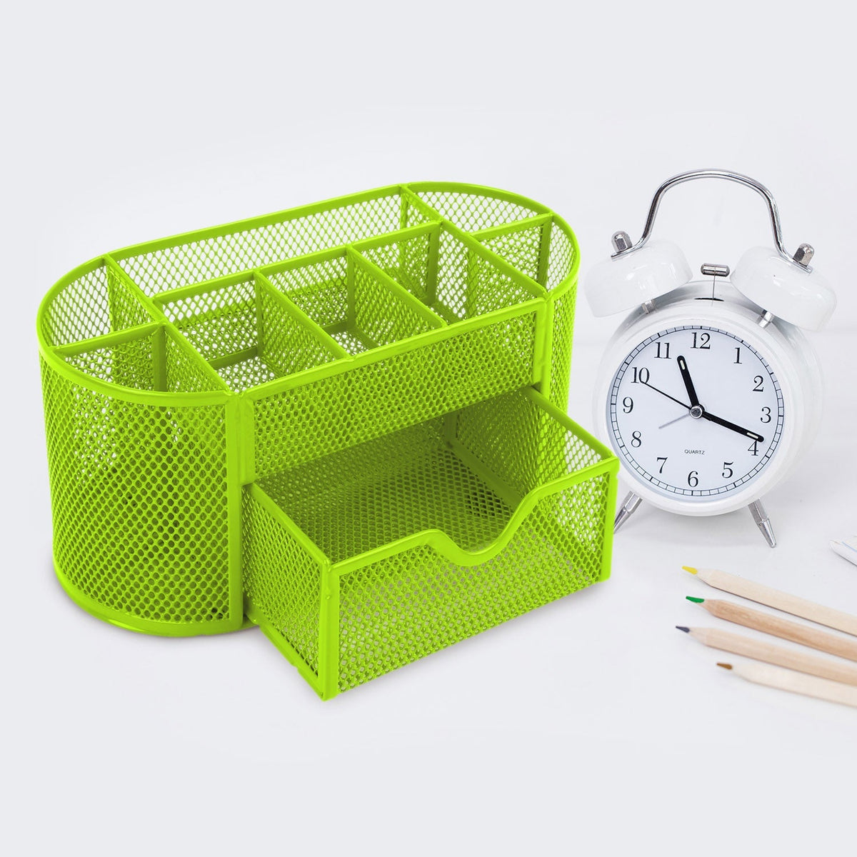 Metal Mesh Pencil Holders Desk Organizer w/9 Compartment Pen Holder Storage
