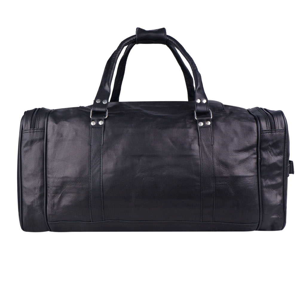 Black Leather Travel Duffel Bag + Free Toiletry Bag
