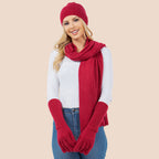 3PCS - Solid Winter Beanie Hat Scarf Gloves Set