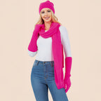 3PCS - Solid Winter Beanie Hat Scarf Gloves Set