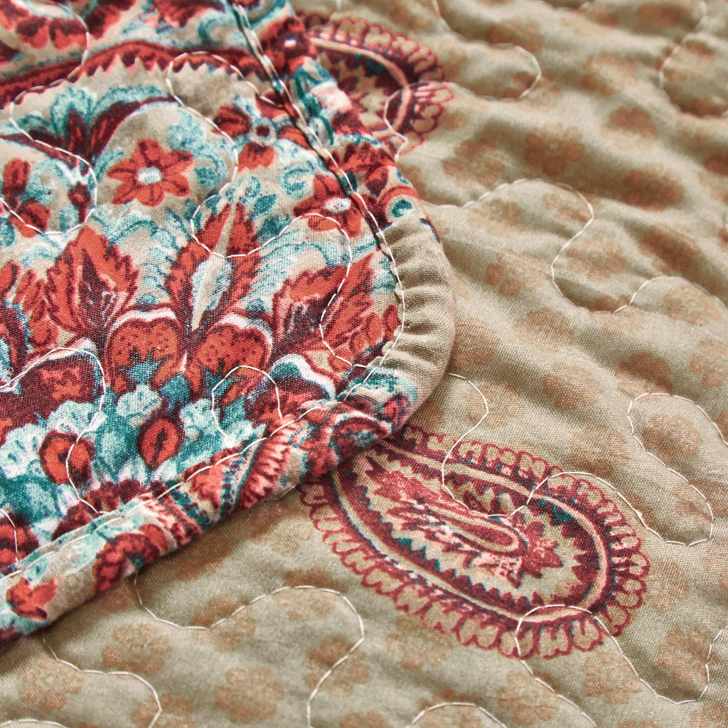 Tache Bohemian Desert Medallion Boteh Paisley Orange Blue Taupe Quilt Set (TJ3502)
