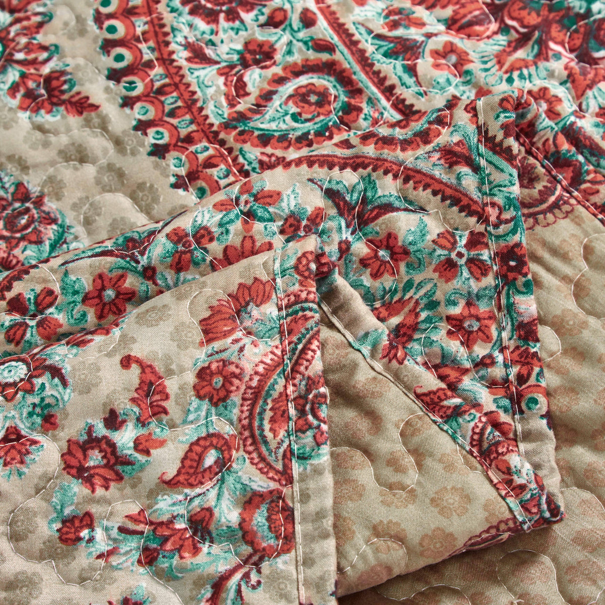 Tache Bohemian Desert Medallion Boteh Paisley Orange Blue Taupe Quilt Set (TJ3502)