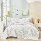 Tache Modern Abstract Leaf Line Art Foliage White Grey Black Gold Reversible Quilt Set (TJ357)