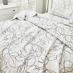Tache Modern Abstract Leaf Line Art Foliage White Grey Black Gold Reversible Quilt Set (TJ357)