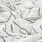 Tache Modern Abstract Leaf Line Art Foliage White Grey Black Gold Reversible Quilt Set (TJ357)