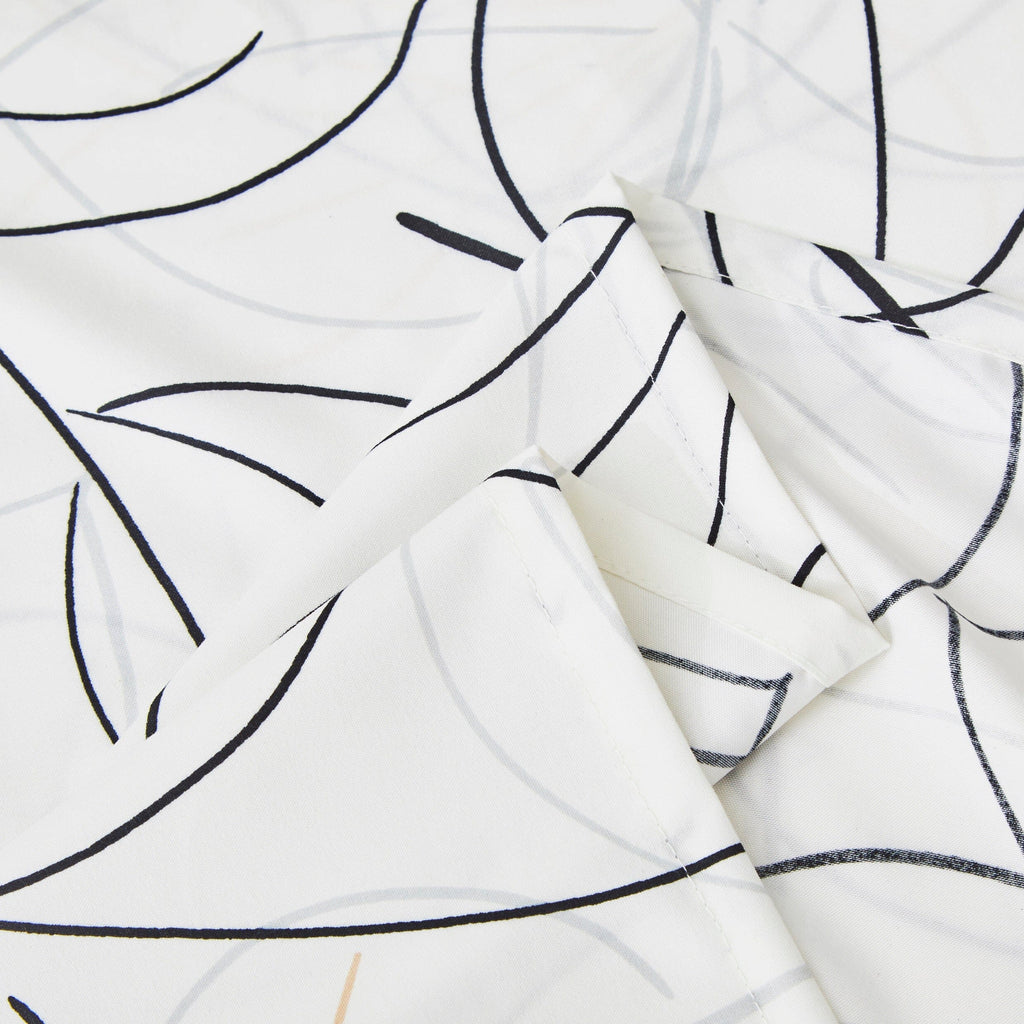 Tache Modern Abstract Leaf Line Art Foliage White Grey Black Gold Fitted Sheet / Flat Sheet (TJ3571)