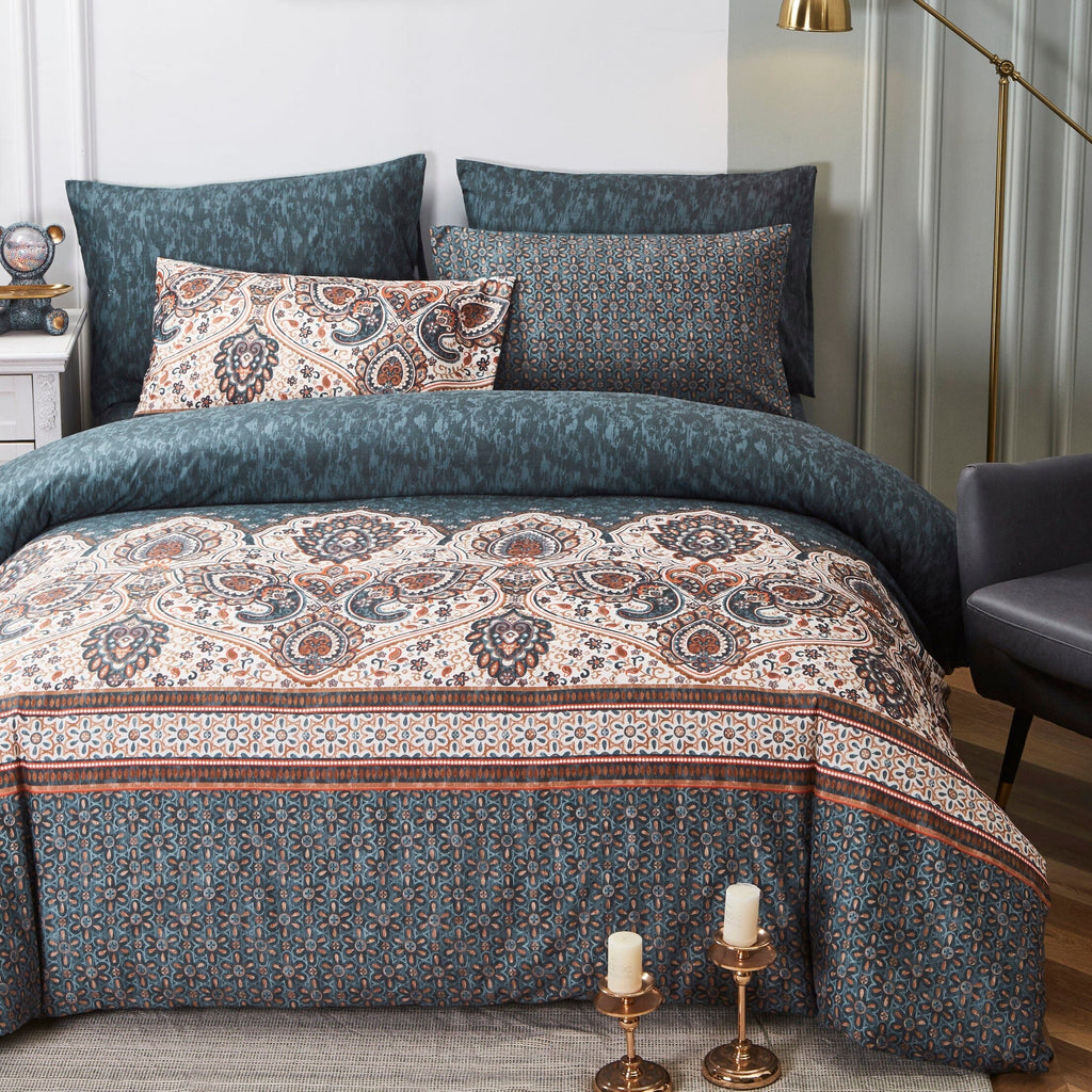 Tache Rustic Paisley Mandala Palace Floral Watercolor Dark Teal Duvet Cover (KF174)