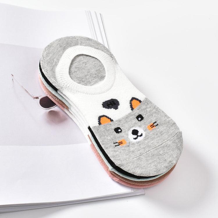 5 Pairs Cute Animal Spring Women Cotton Boat Socks Set Korean Style Funny Cat Dog Panda Low Cut Ankle Short Socks