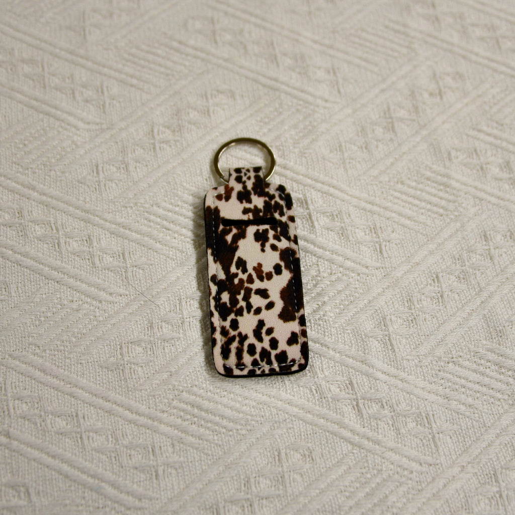 Chapstick Holder Keychain – Cow Print, Camo Pink Bow, Cowboy Toile, Barn Toile, croquette, duck, moon