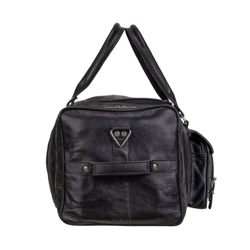 Black Leather Travel Duffel Bag + Free Toiletry Bag