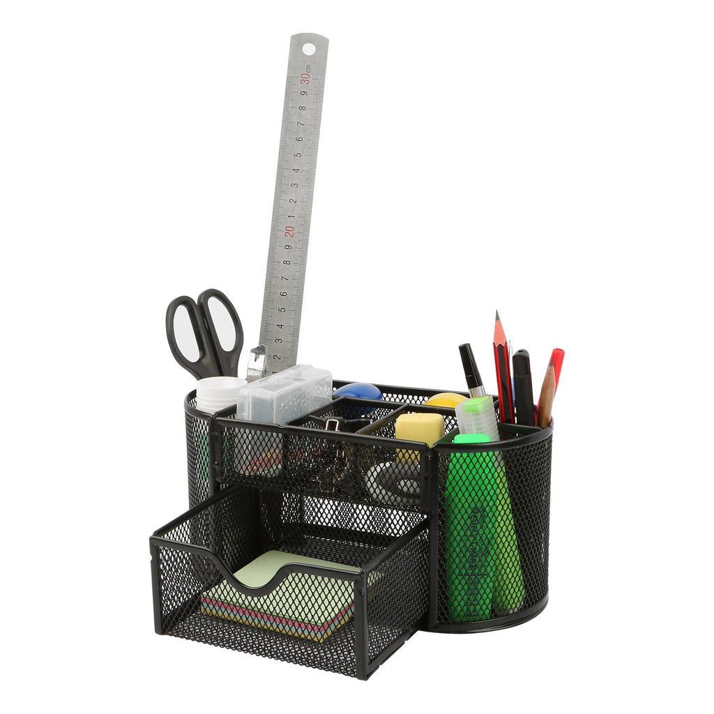 Metal Mesh Pencil Holders Desk Organizer w/9 Compartment Pen Holder Storage