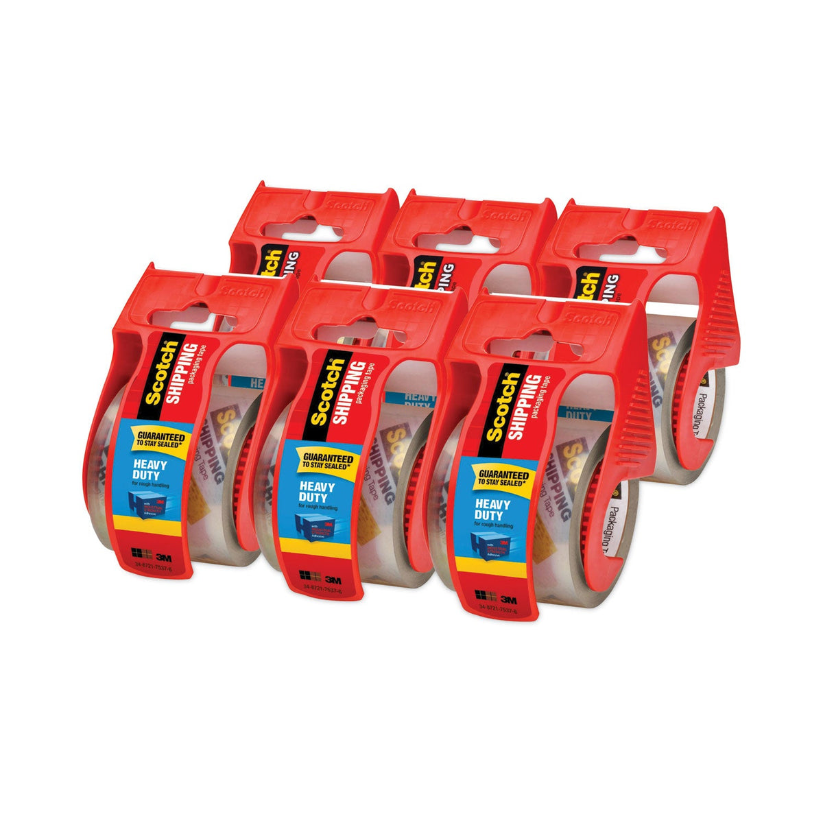 Scotch 3850 Heavy-Duty Packaging Tape with Dispenser, 1.5" Core, 1.88" x 66.66 ft, Clear, 6/Pack