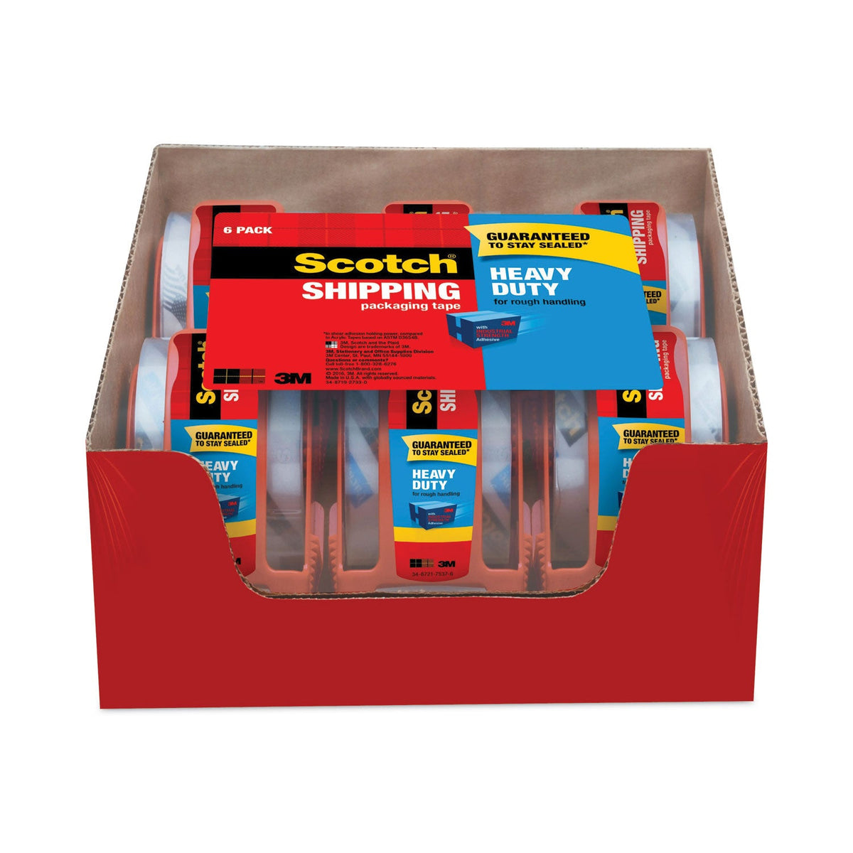 Scotch 3850 Heavy-Duty Packaging Tape with Dispenser, 1.5" Core, 1.88" x 66.66 ft, Clear, 6/Pack