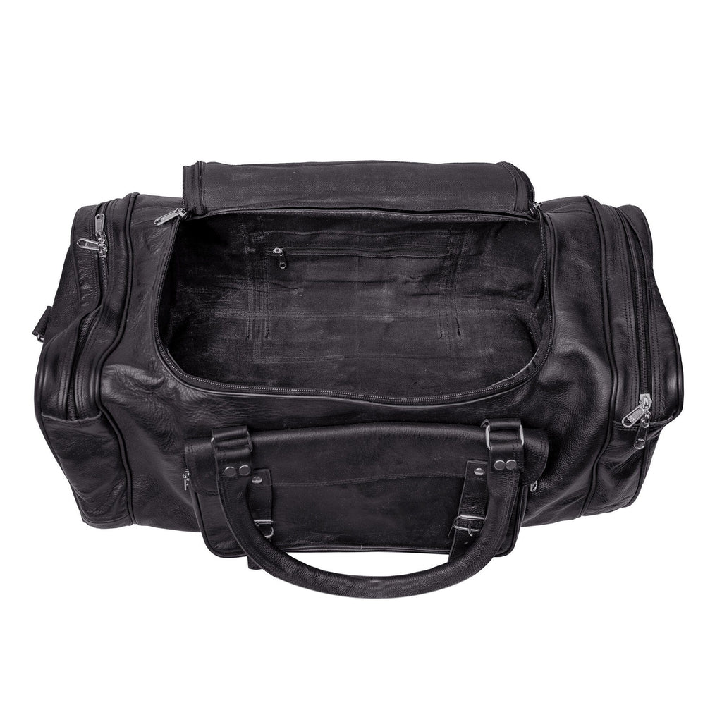 Black Leather Travel Duffel Bag + Free Toiletry Bag