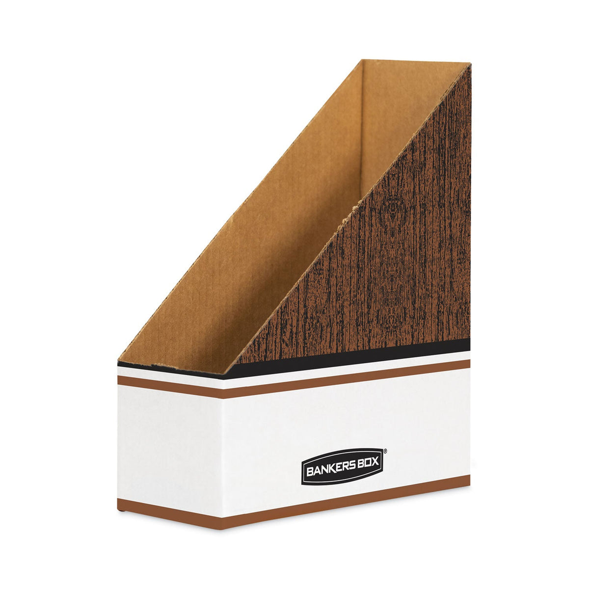 Bankers Box Corrugated Cardboard Magazine File, 4 x 9 x 11.5, Wood Grain, 12/Carton