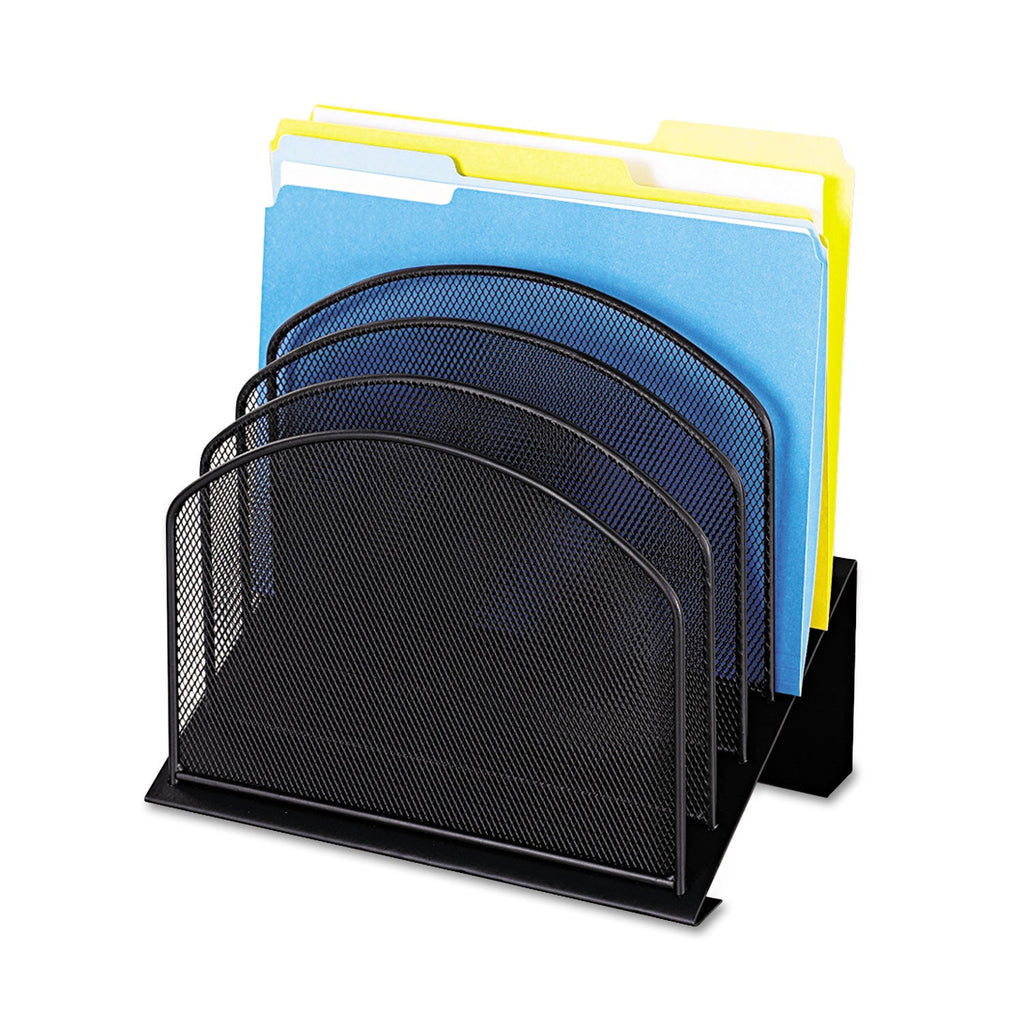 Safco Onyx Mesh Desk Organizer with Tiered Sections, 5 Sections, Letter to Legal Size Files, 11.25" x 7.25" x 12", Black