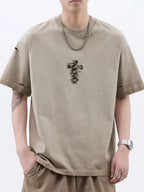 Men's Plus Size Distressed Camo Cross Graphic T-Shirt