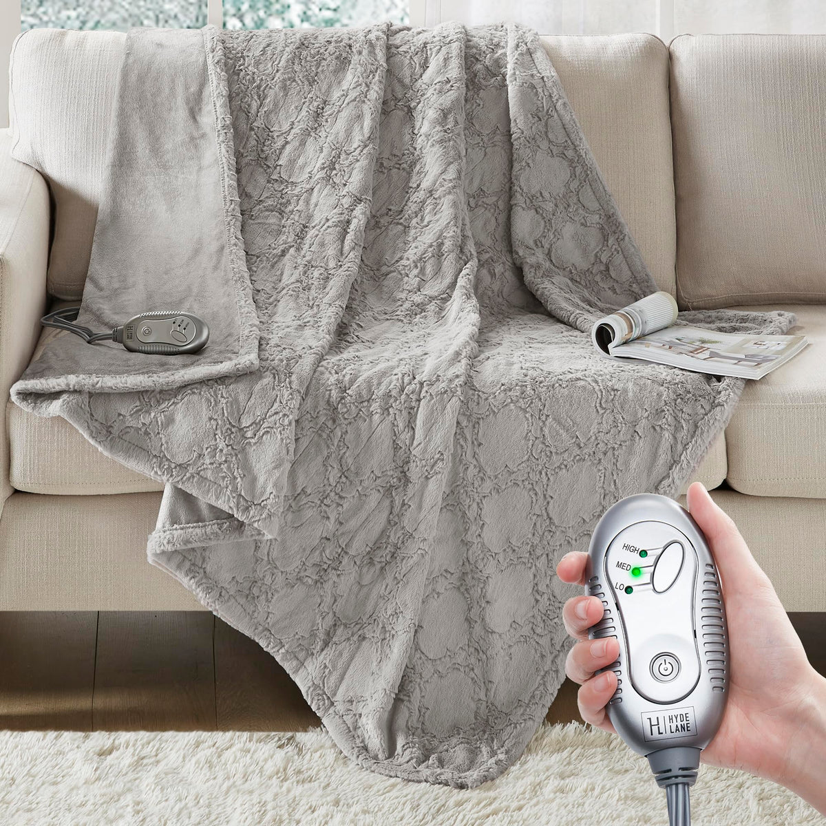 Hyde Lane Heated Electric Throw Blanket 60 x 70, Sherpa Reverse
