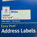 AVERY Easy Peel Sure Feed Address Labels 14 Sheet 1-1/3"x 4" Adhesive White 5162