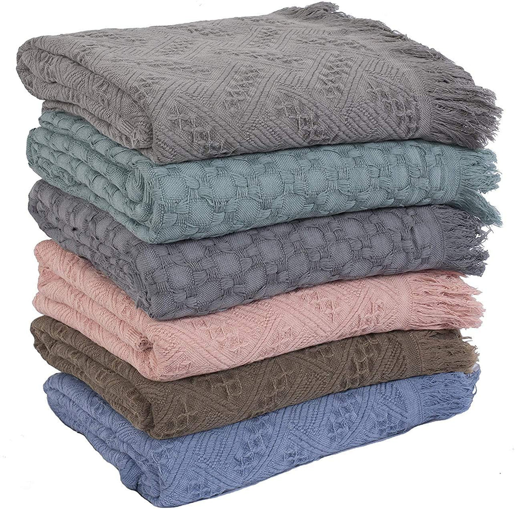 Kasentex Lightweight Cotton Throw Blanket - Soft Decorative Blanket for Sofa or Bed
