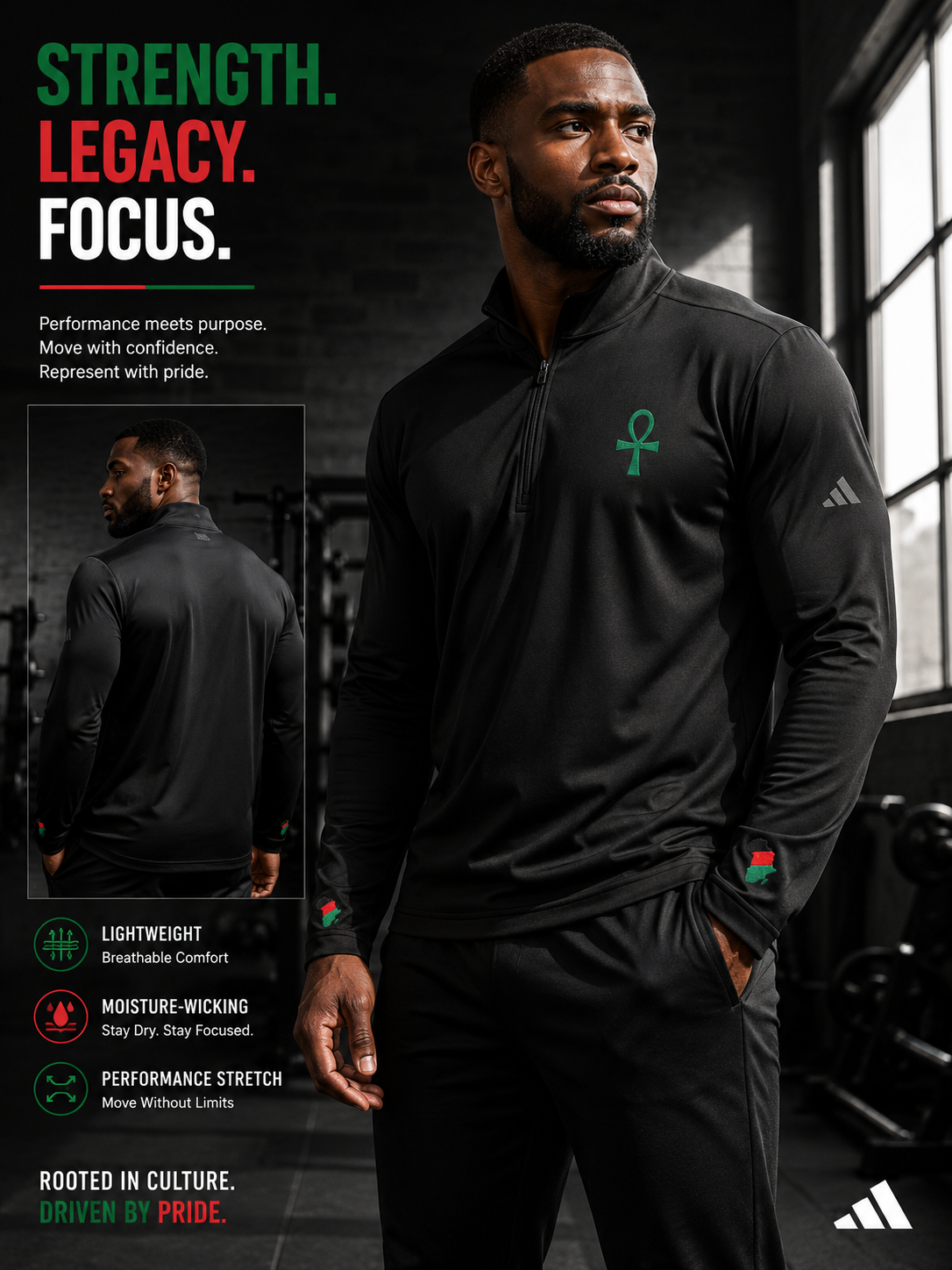 Men's Ankh Long-Sleeve Quarter-Zip Athletic Pullover