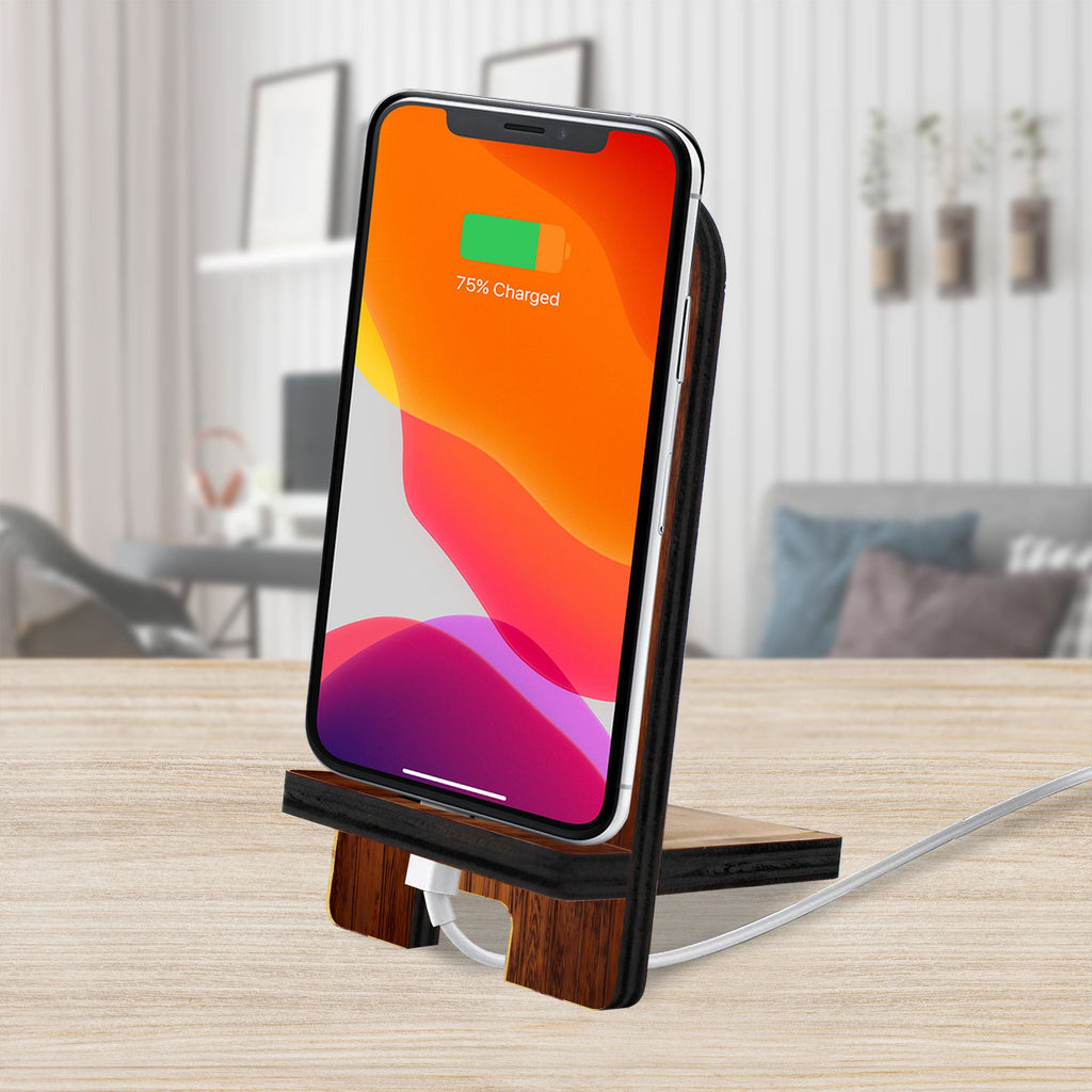 American Wreath Cell Phone Stand Wood Mobile Tablet Holder Charging Station Organizer - 892098-DG