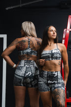 Women's High-Waisted Seamless Front Compression Training Shorts | Pew Pew Paisley