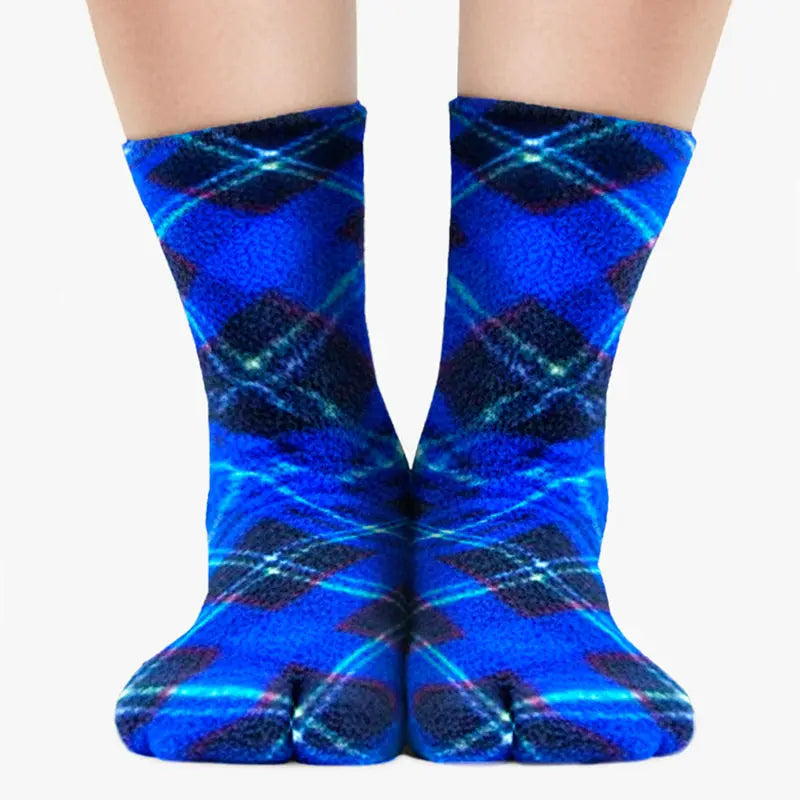 Polar Feet Fleece Tabi Socks - Blue Argyle