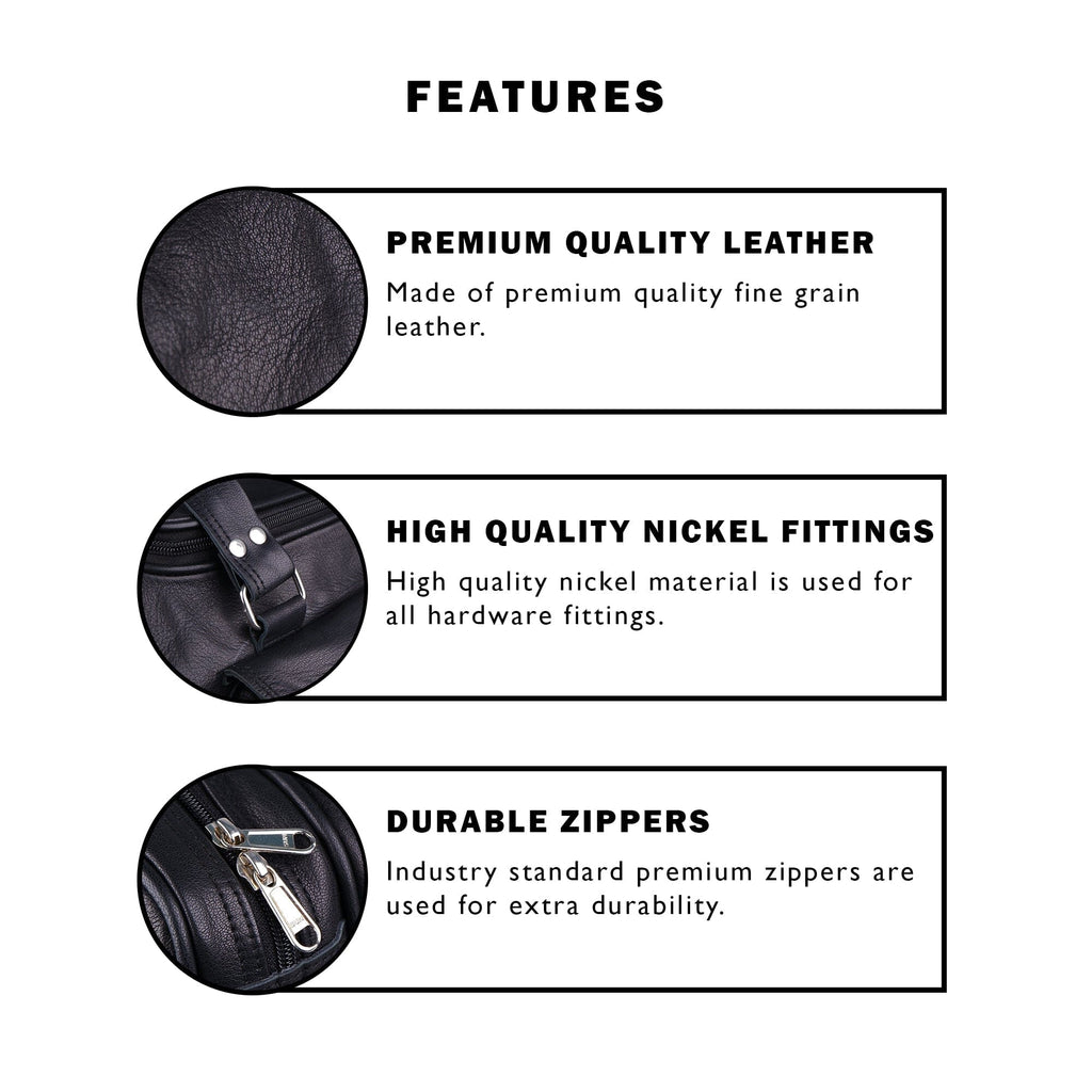 Black Leather Travel Duffel Bag + Free Toiletry Bag