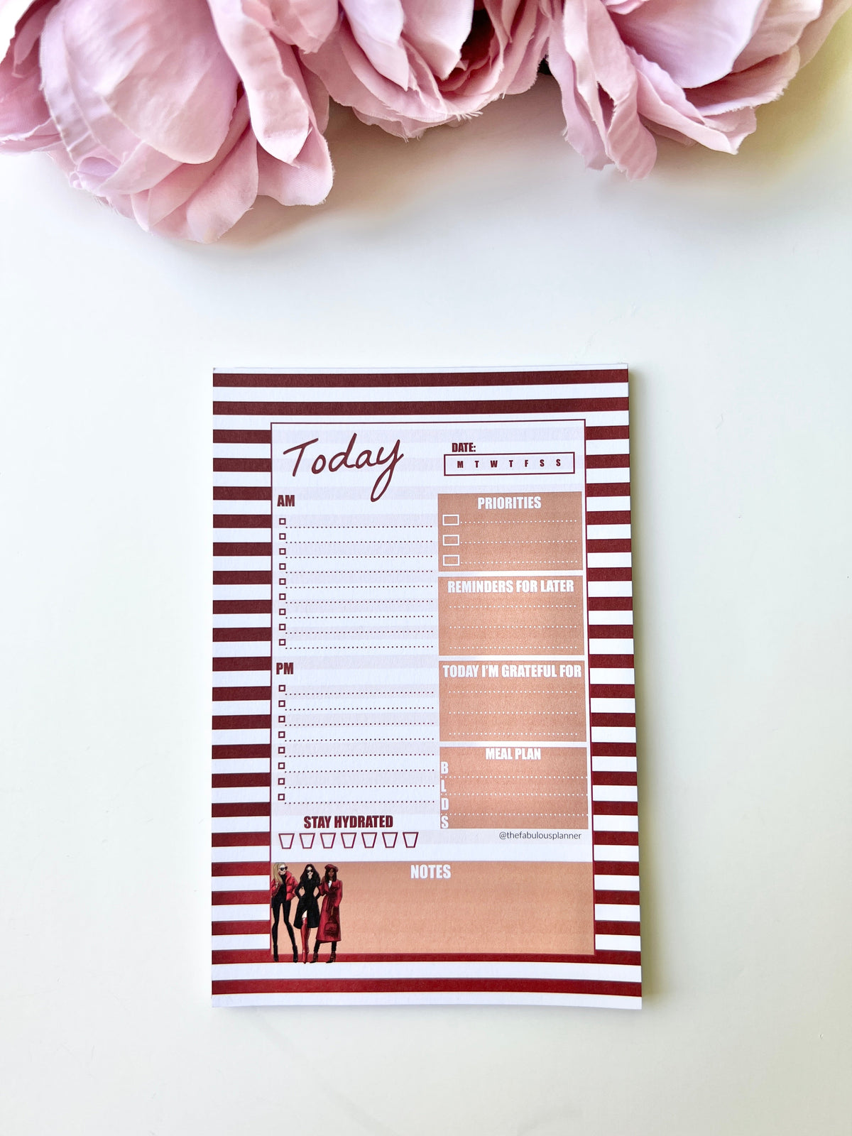 Red Stripe Daily Checklist Notepad Memo Sticky Notes