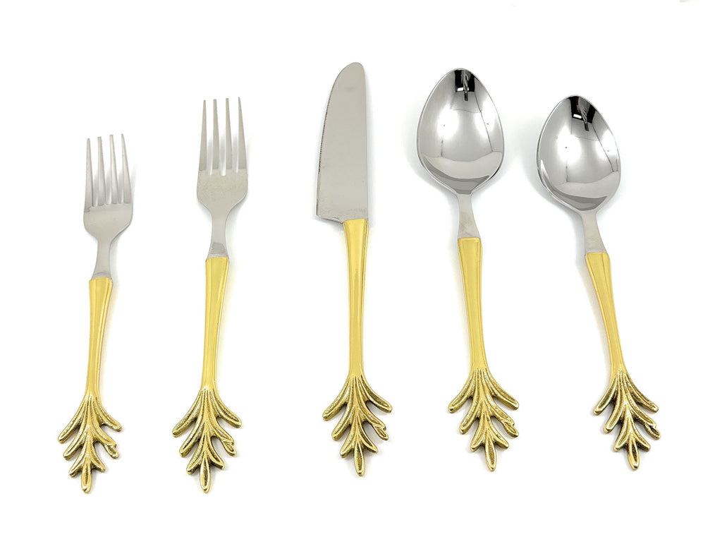 Stainless Steel Gold Flatware 20p set Leaf Style Design