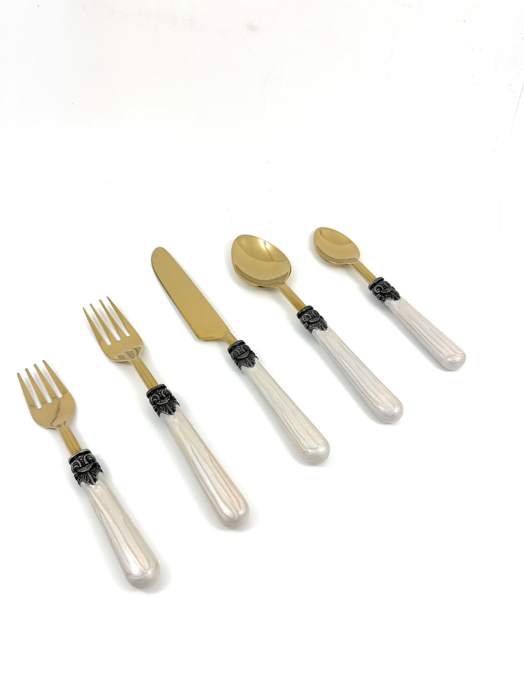 Vibhsa White Resin Handle Flatware set of 20 Antique Design