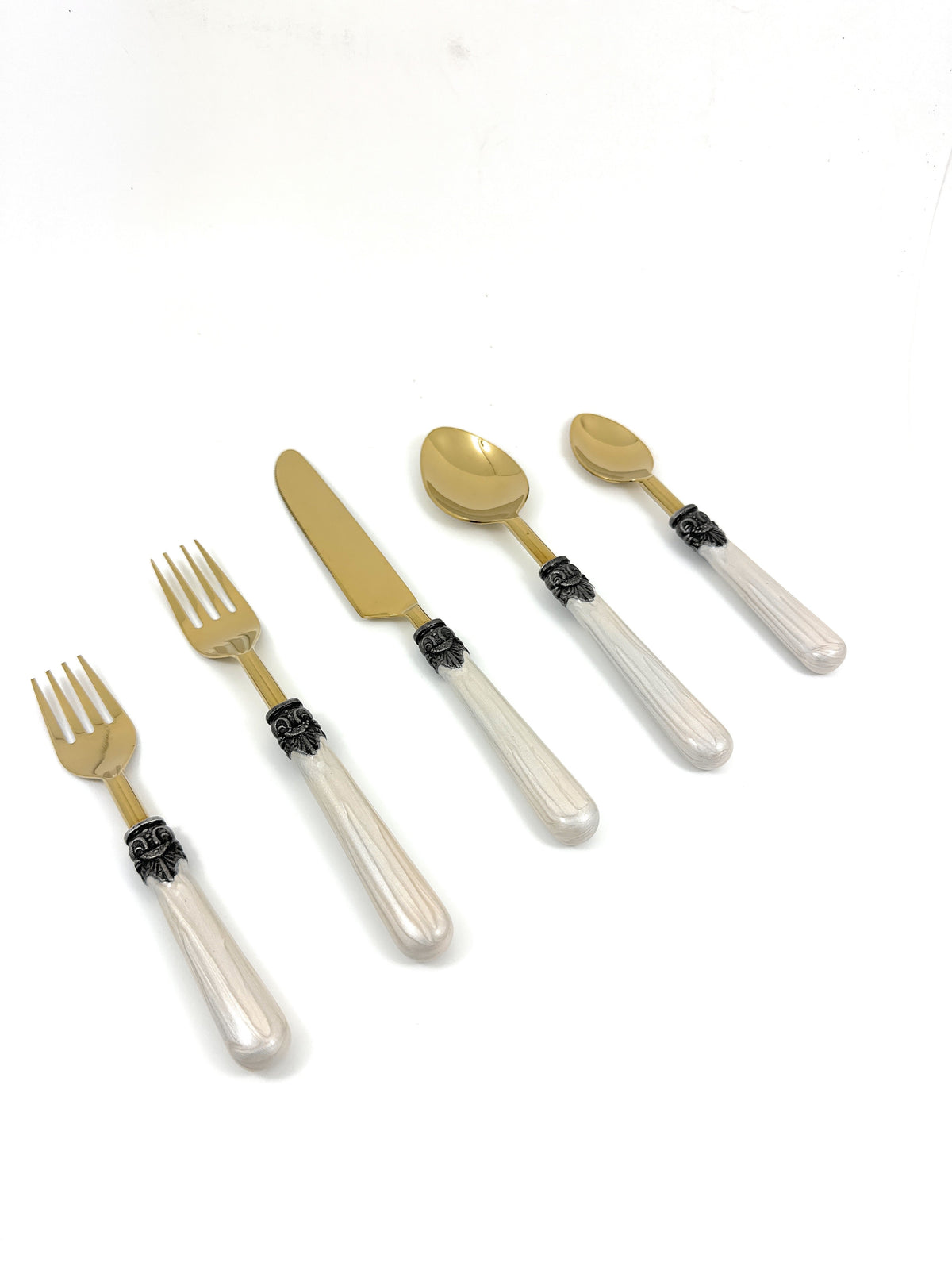 Vibhsa White Resin Handle Flatware set of 20 Antique Design