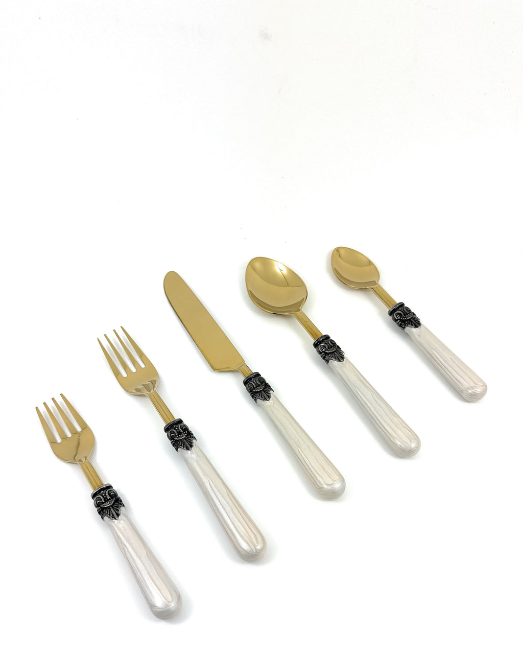 Vibhsa White Resin Handle Flatware set of 20 Antique Design