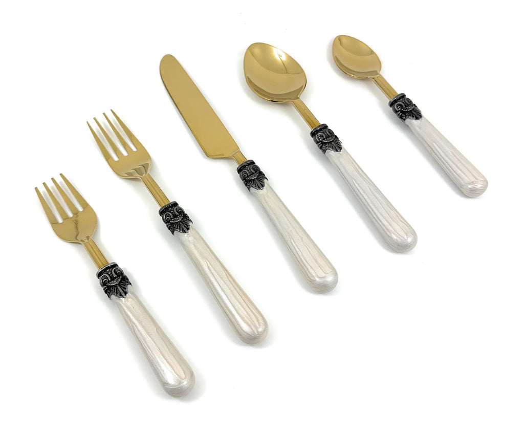 Vibhsa White Resin Handle Flatware set of 20 Antique Design