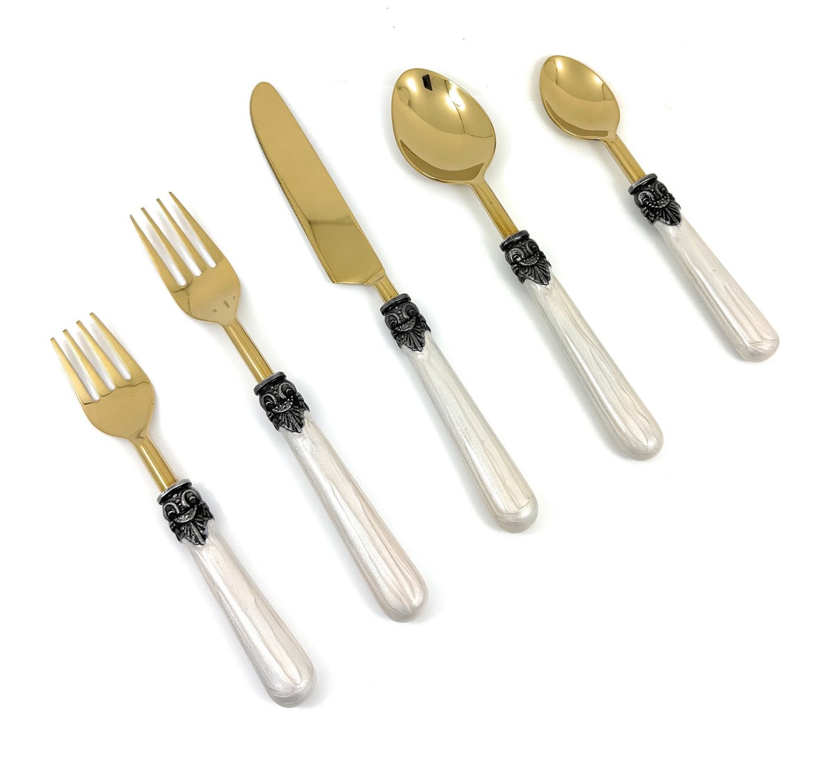 Vibhsa White Resin Handle Flatware set of 20 Antique Design