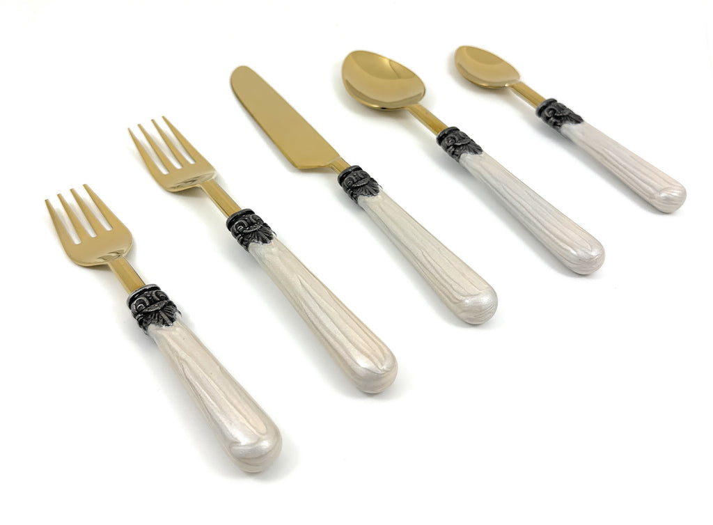 Vibhsa White Resin Handle Flatware set of 20 Antique Design