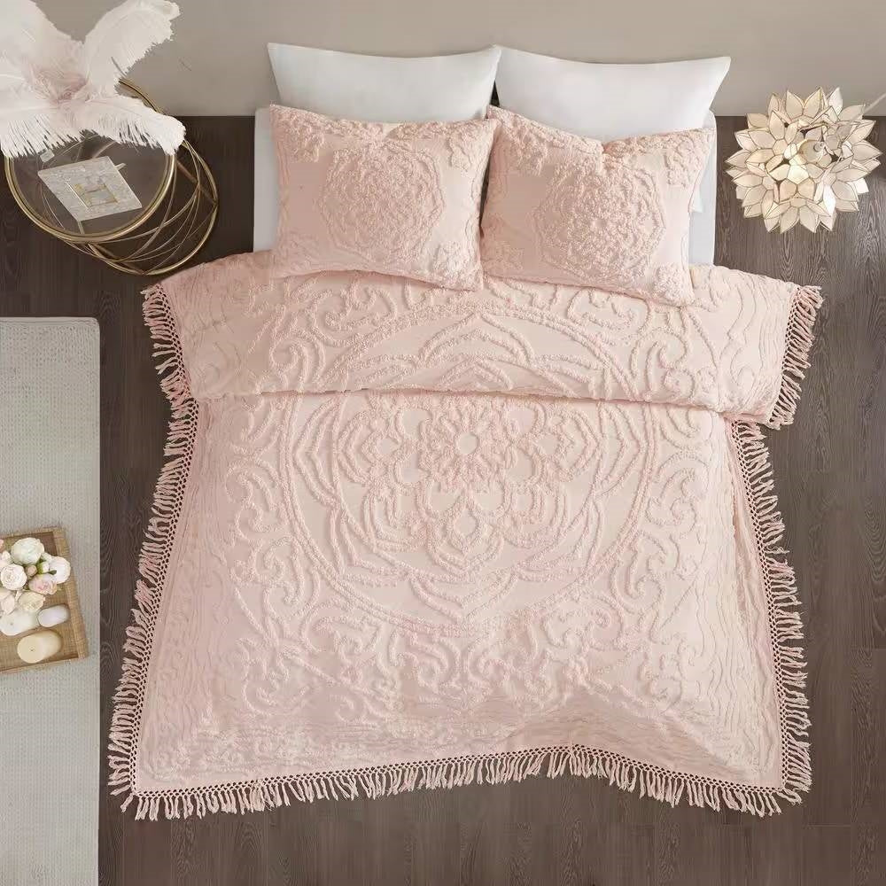 King 100-Percent Cotton Chenille Bedspread with Fringe Hem in Pink Blush