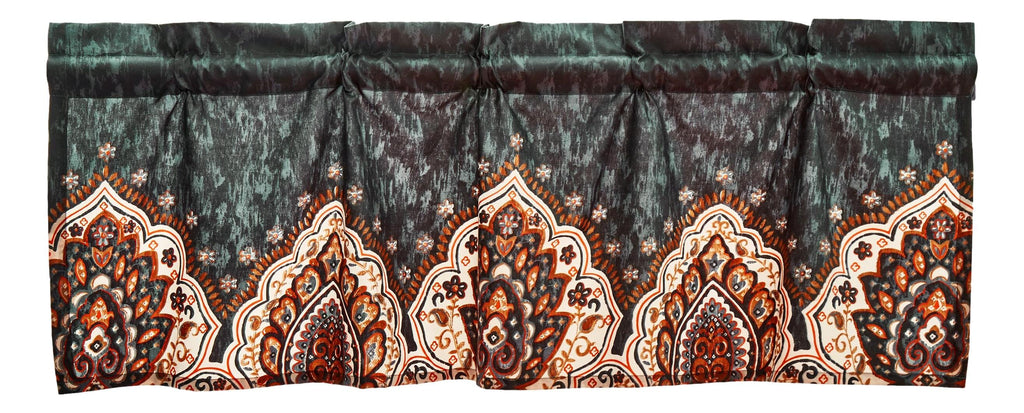 Tache Rustic Paisley Mandala Palace Floral Watercolor Orange Dark Teal Window Valance (KF174)