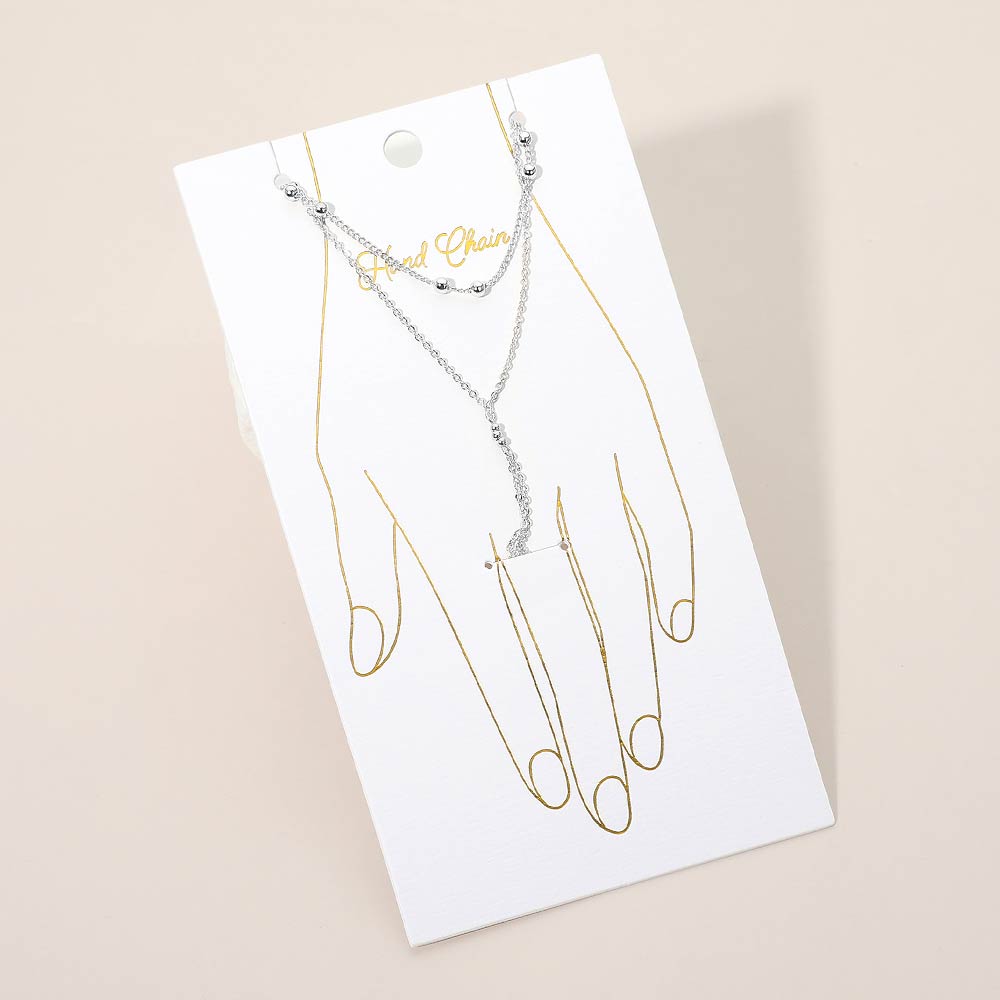 Delicate Beaded Accent Layered Hand Chain Bracelet