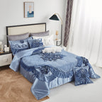 Tache Satin Floral Lace Ruffle Sweet Victorian Luxurious Blue Comforter Set (MZ002B)